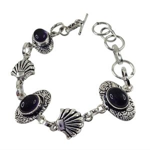 Genuine amethyst gemstone silver bracelet
